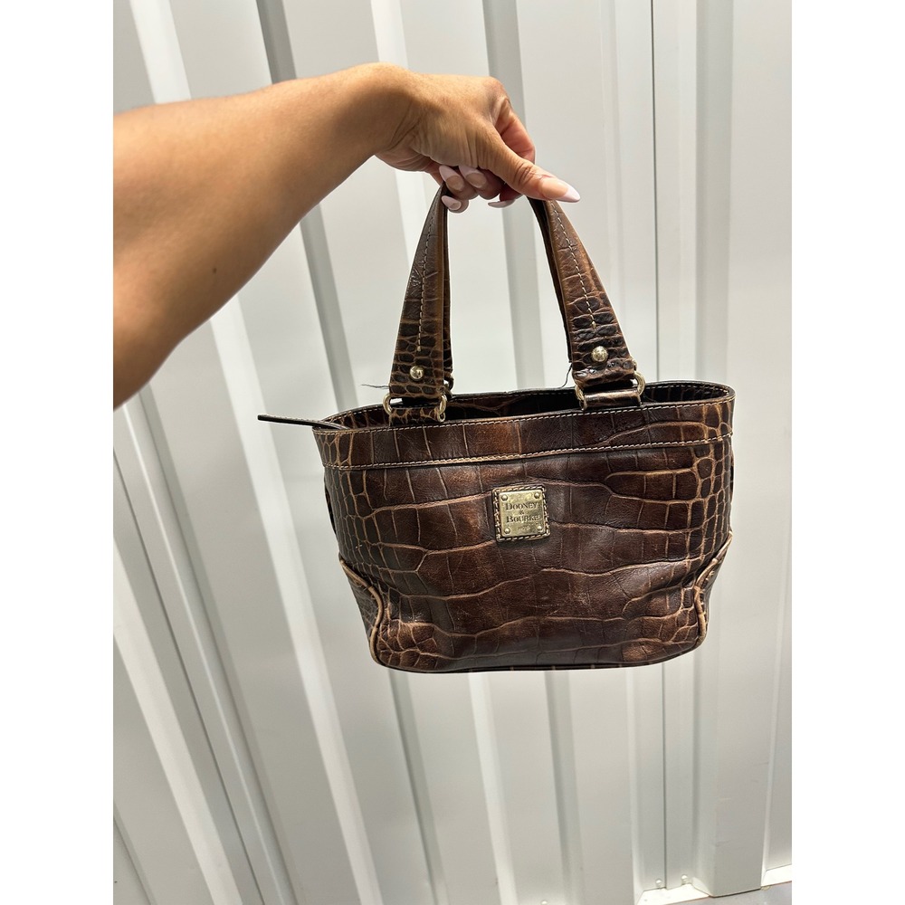 Dooney & Bourke Brown Croc Embossed Leather Small Satchel Bag J6277024